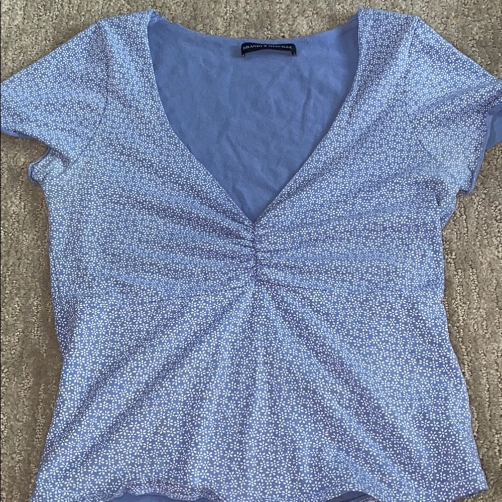 Brandy Melville blue flower top lowcut